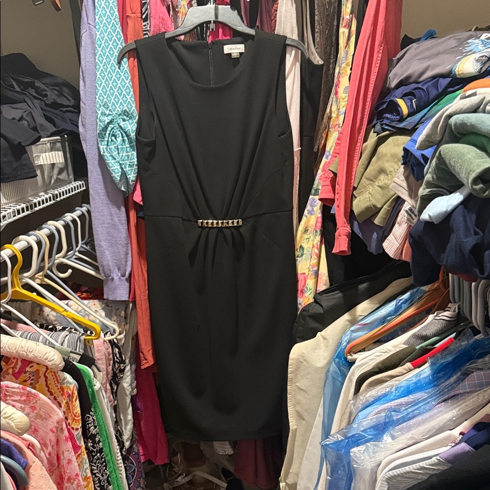 Calvin Klein Black Midi Dress with Gold Accent